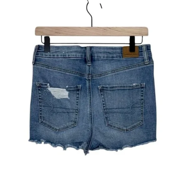 American Eagle Outfitters Curvy Hi-Rise Shortie Blue Jean Shorts Super Stretch 4 - Picture 4 of 8